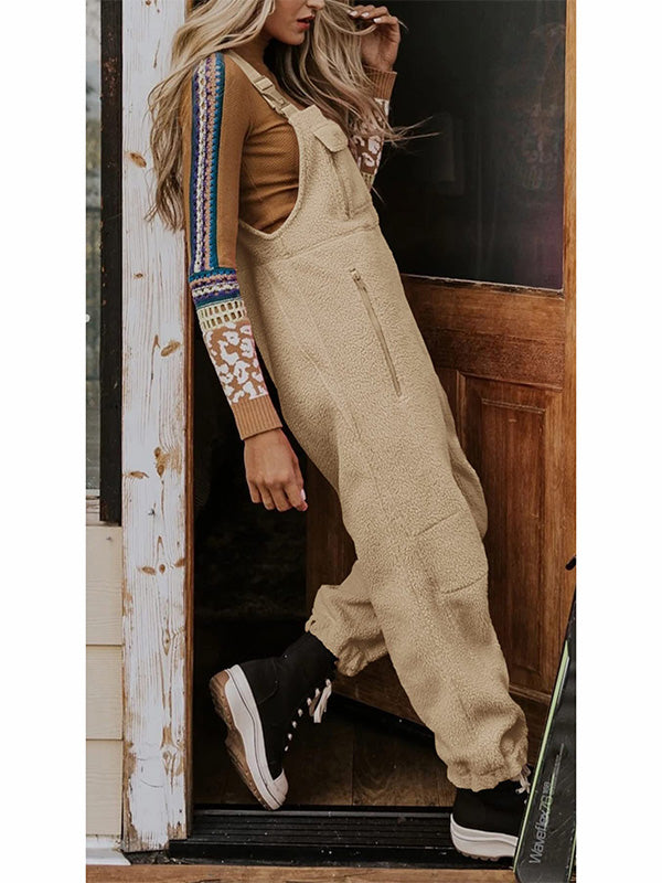 NOUVEAU RICHE Thermo Overall Aus Fleece Für Damen Mit Reißverschlusstaschen Und Verstellbarem Elastischem Bund Für Kaltes Wetter