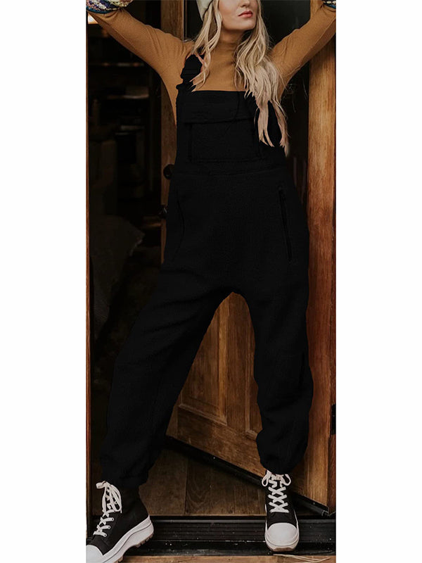 NOUVEAU RICHE Thermo Overall Aus Fleece Für Damen Mit Reißverschlusstaschen Und Verstellbarem Elastischem Bund Für Kaltes Wetter Schwarz