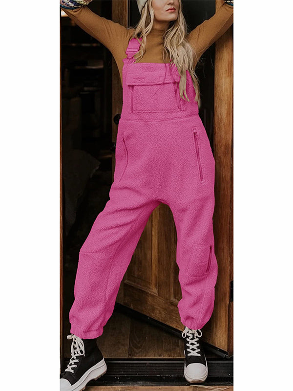 NOUVEAU RICHE Thermo Overall Aus Fleece Für Damen Mit Reißverschlusstaschen Und Verstellbarem Elastischem Bund Für Kaltes Wetter Rosa