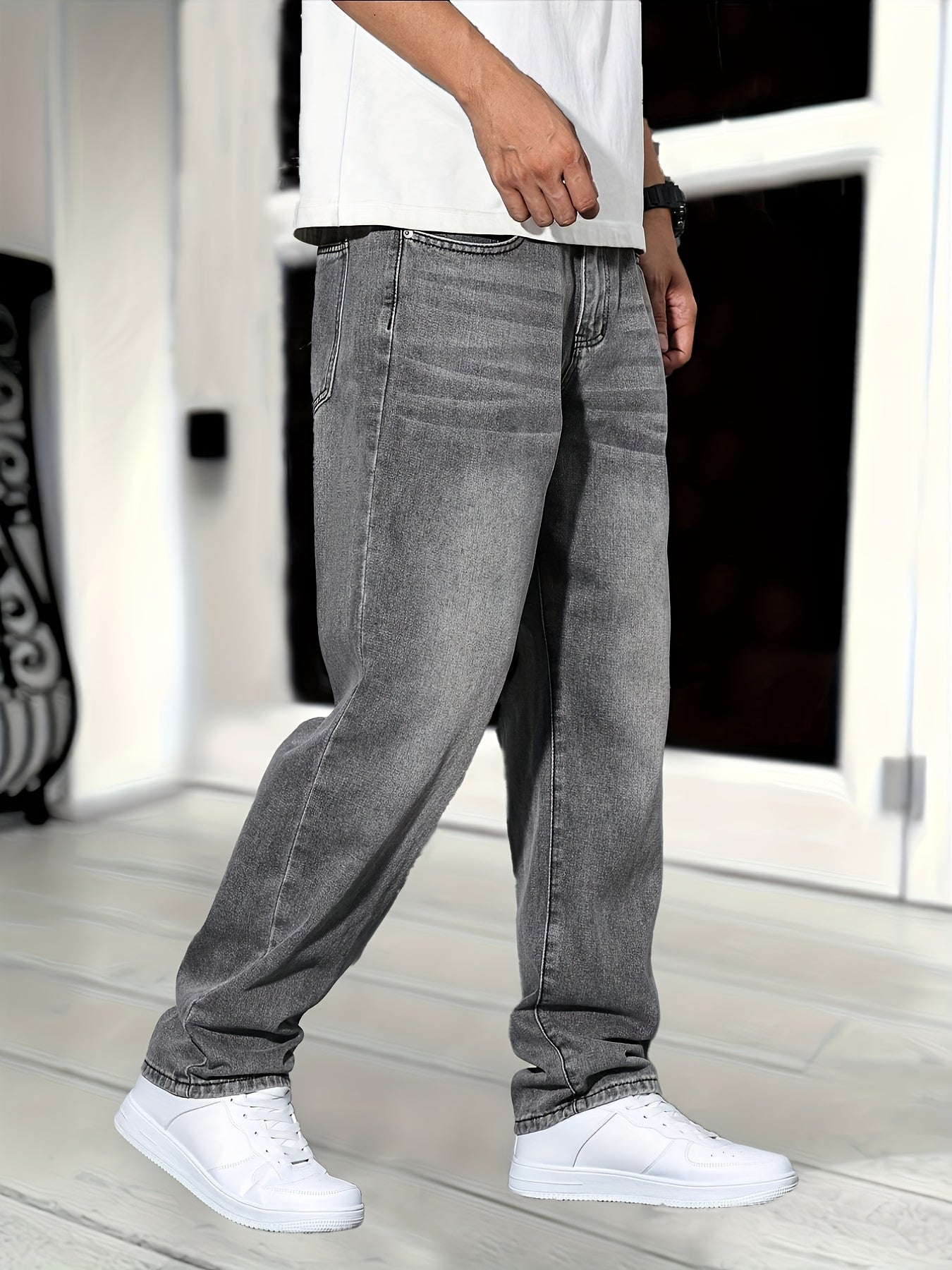 NOUVEAU RICHE Klassische Denim Jeans Gerade Passform Verwaschene Optik grau