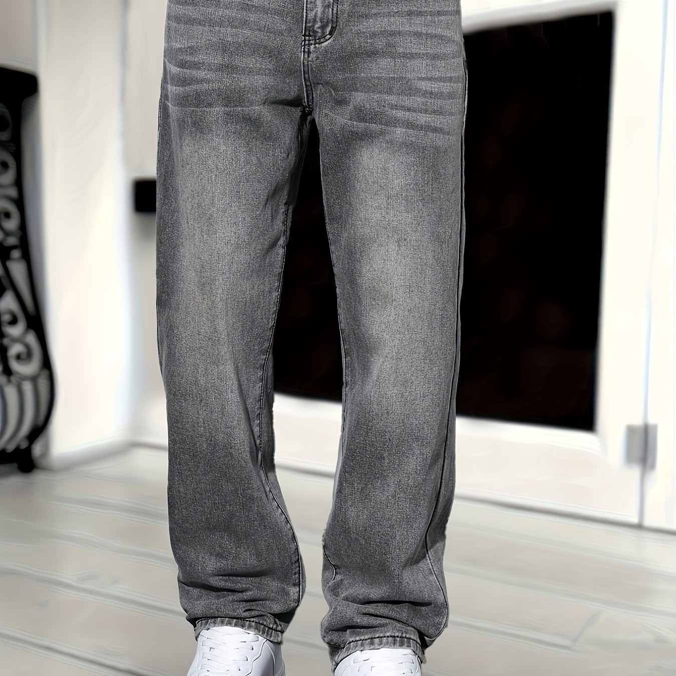 NOUVEAU RICHE Klassische Denim Jeans Gerade Passform Verwaschene Optik
