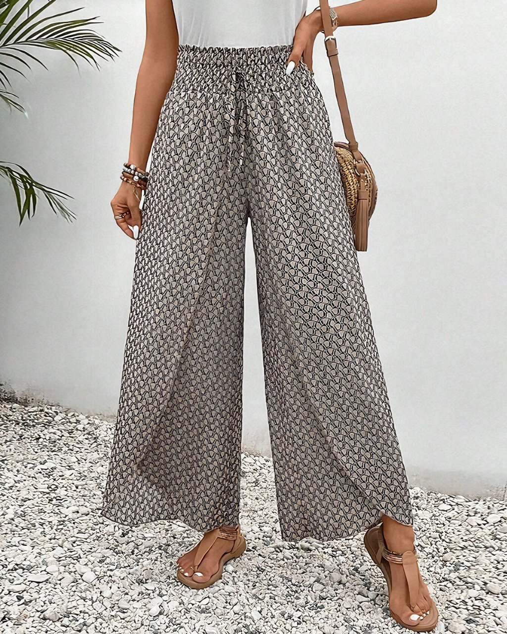 NOUVEAU RICHE Damen Hose Weit Geschnitten Bequeme Weites Bein Alltagslook Beige