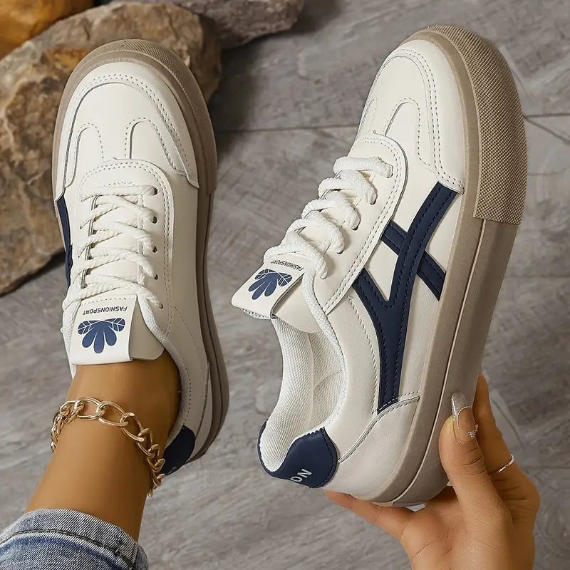 NOUVEAU RICHE Damen Plateau Sneaker Retro Stil Sommer Bequeme Schuhe Blau