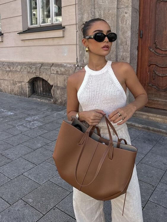 NOUVEAU RICHE Tote Bag Damen Geräumige Umhängetasche Braun Lederlook
