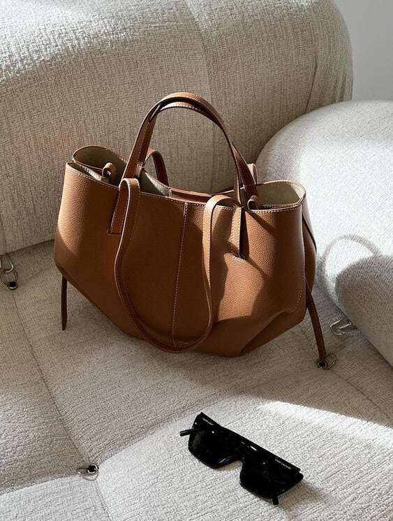 NOUVEAU RICHE Tote Bag Damen Geräumige Umhängetasche Braun Lederlook