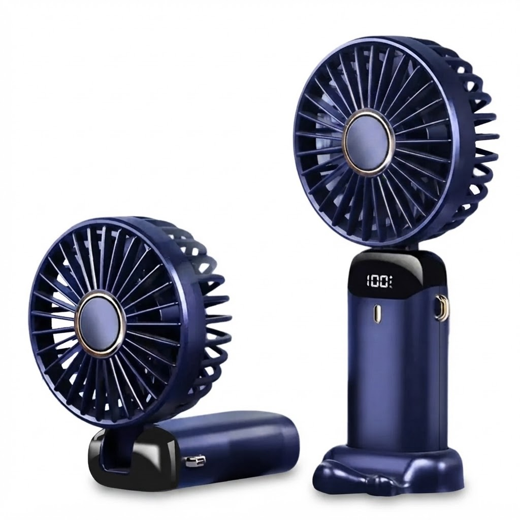 Tragbarer Handventilator – Wiederaufladbarer Mini-Ventilator mit 5000 mAh Akku, 90° faltbar, 5 Geschwindigkeitsstufen, LED-Digitalanzeige, USB-Anschluss 0