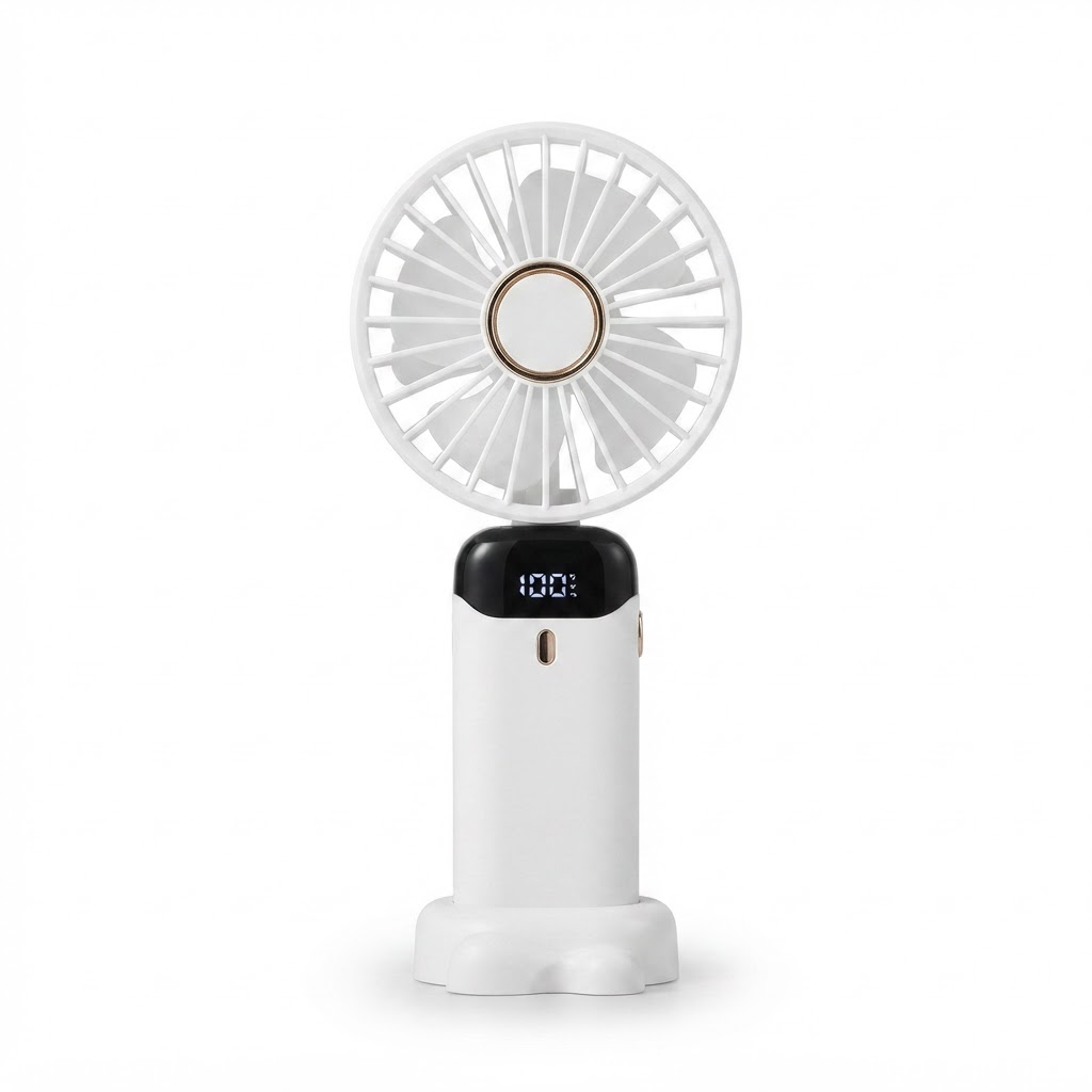 Tragbarer Handventilator – Wiederaufladbarer Mini-Ventilator mit 5000 mAh Akku, 90° faltbar, 5 Geschwindigkeitsstufen, LED-Digitalanzeige, USB-Anschluss 1