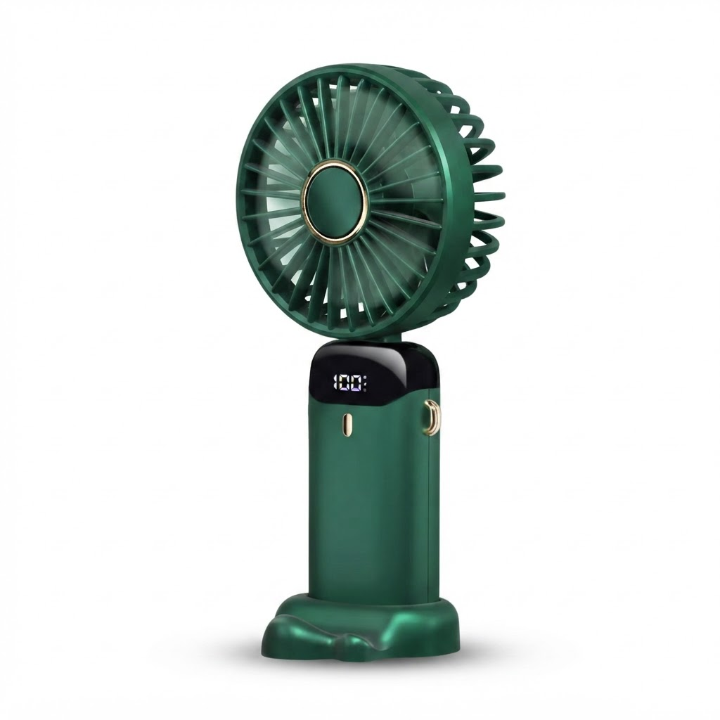 Tragbarer Handventilator – Wiederaufladbarer Mini-Ventilator mit 5000 mAh Akku, 90° faltbar, 5 Geschwindigkeitsstufen, LED-Digitalanzeige, USB-Anschluss 2