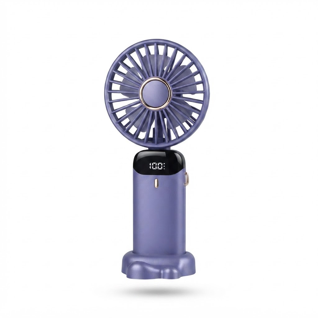 Tragbarer Handventilator – Wiederaufladbarer Mini-Ventilator mit 5000 mAh Akku, 90° faltbar, 5 Geschwindigkeitsstufen, LED-Digitalanzeige, USB-Anschluss 3