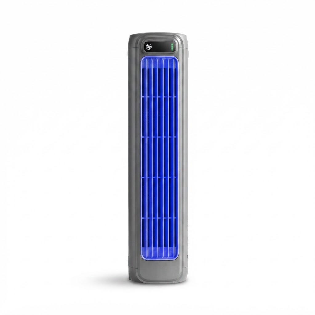 Tragbarer Turmventilator – 2000 mAh, leiser, blattloser Umwälzventilator, Wand- und Tischventilator, 3 Geschwindigkeitsstufen 0