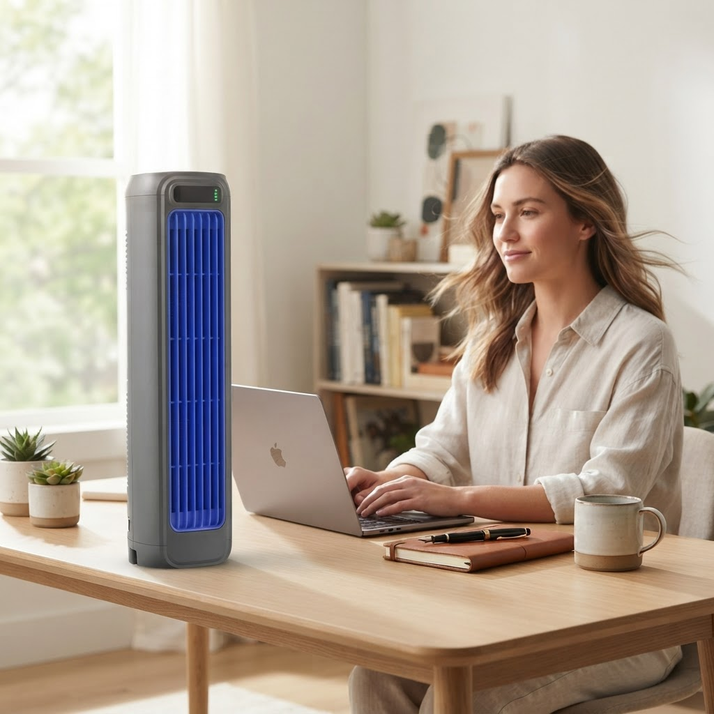 Tragbarer Turmventilator – 2000 mAh, leiser, blattloser Umwälzventilator, Wand- und Tischventilator, 3 Geschwindigkeitsstufen 1