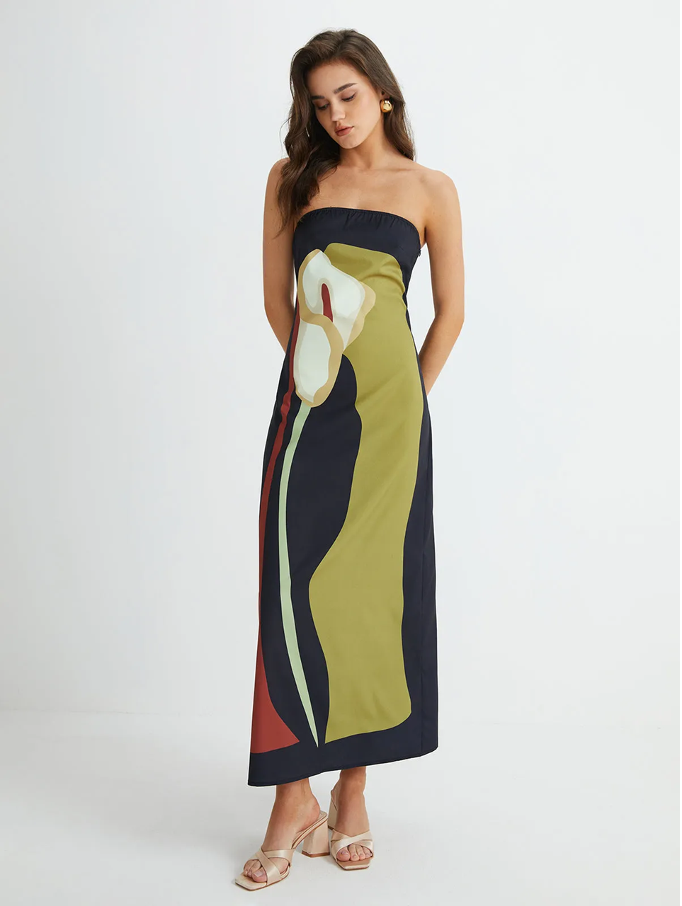 NOUVEAU RICHE Trägerloses Maxikleid Elegantes Sommerkleid Atmungsaktiver