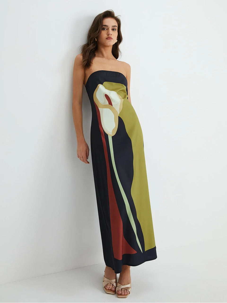 NOUVEAU RICHE Trägerloses Maxikleid Elegantes Sommerkleid Atmungsaktiver Grün