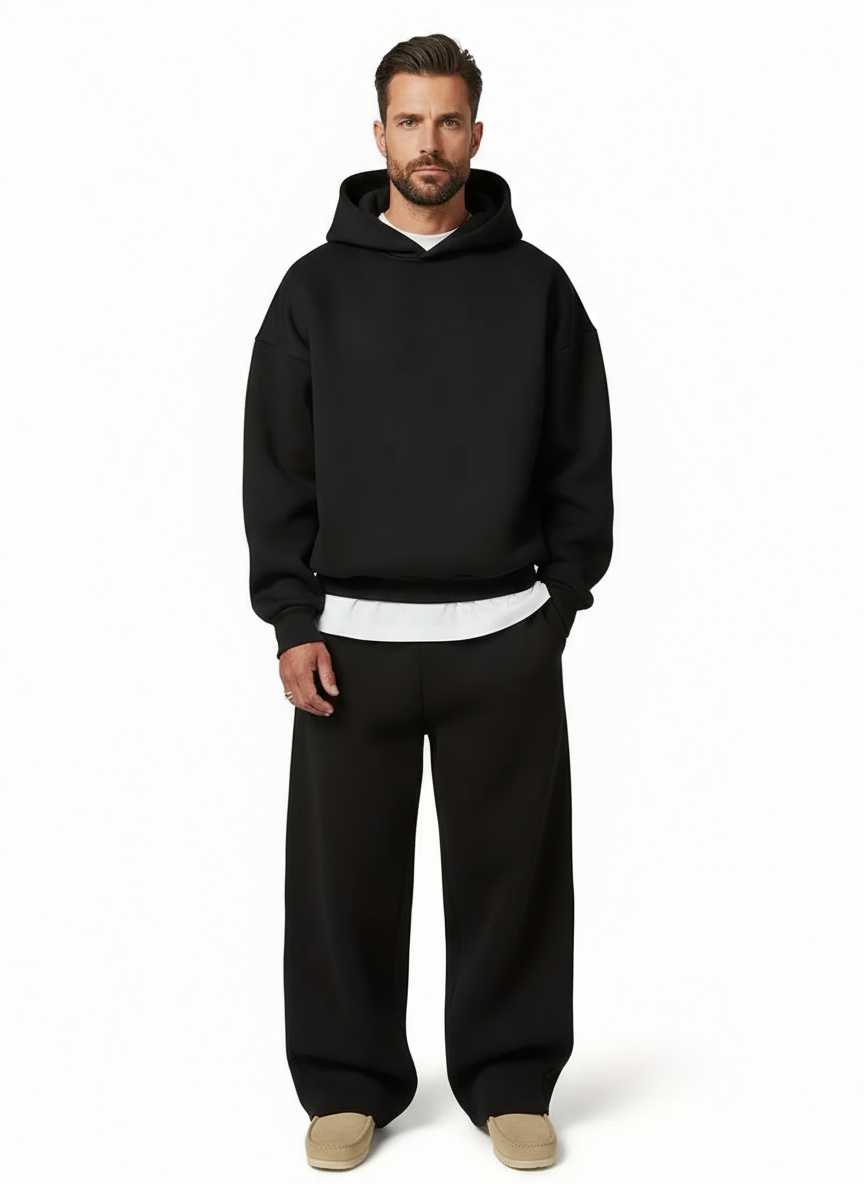 NOUVEAU RICHE Trainingsanzug Herren mit Kapuze – Jogginganzug mit Hoodie & Jogginghose, gerade Passform, Schwarz oder Hellgrau, S-3XL – Hermosa Schwarz