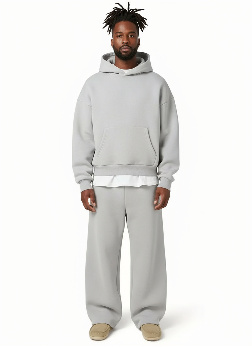 NOUVEAU RICHE Trainingsanzug Herren mit Kapuze – Jogginganzug mit Hoodie & Jogginghose, gerade Passform, Schwarz oder Hellgrau, S-3XL – Hermosa Hellgrau
