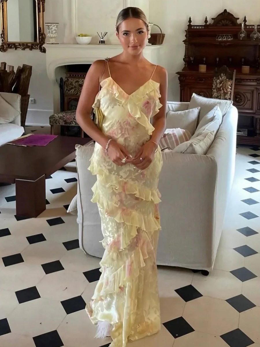 NOUVEAU RICHE Traumhaftes Rüschenkleid Mit Weichen Lagen Und Romantik Gelb