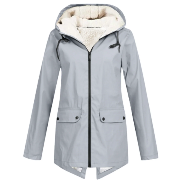 NOUVEAU RICHE Trenchcoat für Damen – Wasserdicht – Fleecefutter – Kapuze – Taillierte Passform – Mittellang Grau