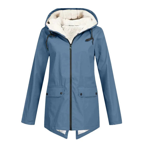 NOUVEAU RICHE Trenchcoat für Damen – Wasserdicht – Fleecefutter – Kapuze – Taillierte Passform – Mittellang Blau