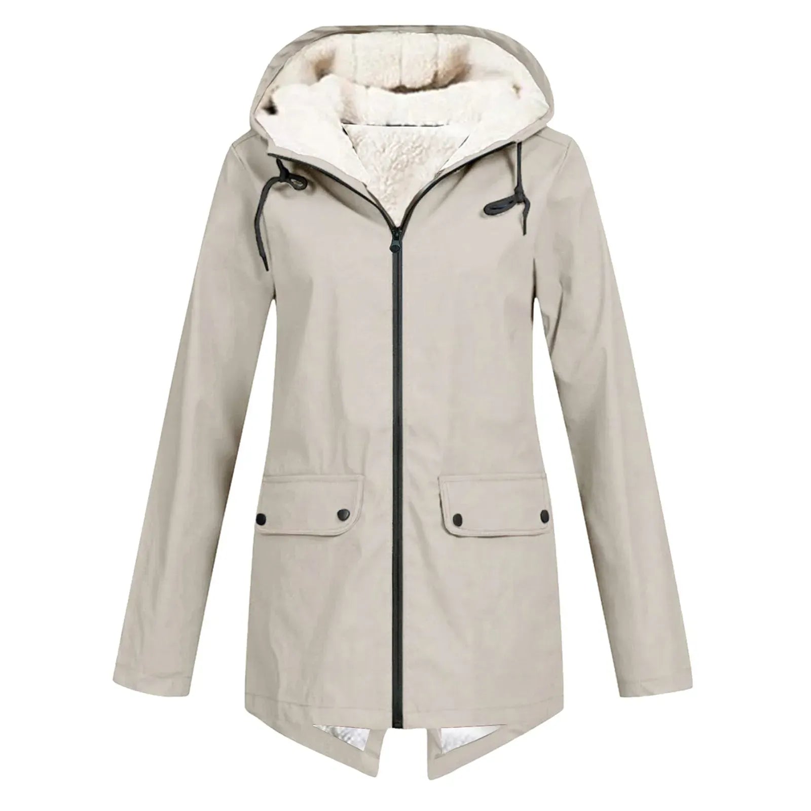 NOUVEAU RICHE Trenchcoat für Damen – Wasserdicht – Fleecefutter – Kapuze – Taillierte Passform – Mittellang Creme