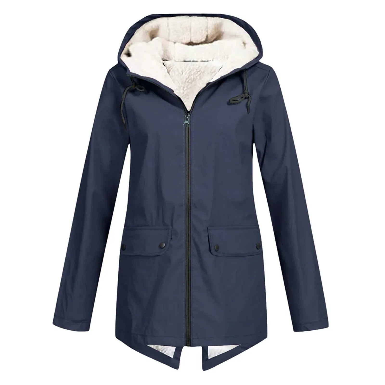 NOUVEAU RICHE Trenchcoat für Damen – Wasserdicht – Fleecefutter – Kapuze – Taillierte Passform – Mittellang Dunkelblau