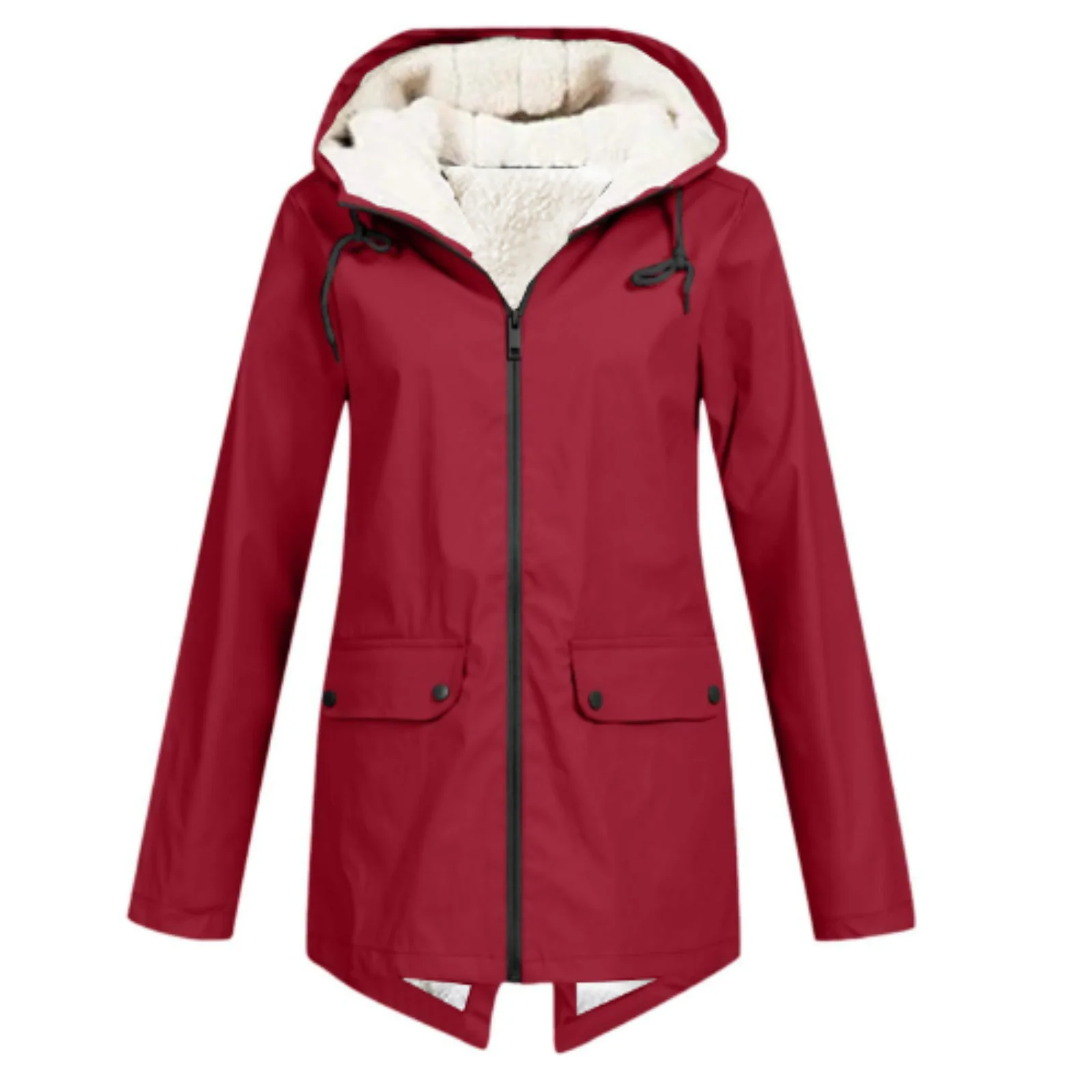 NOUVEAU RICHE Trenchcoat für Damen – Wasserdicht – Fleecefutter – Kapuze – Taillierte Passform – Mittellang Rot