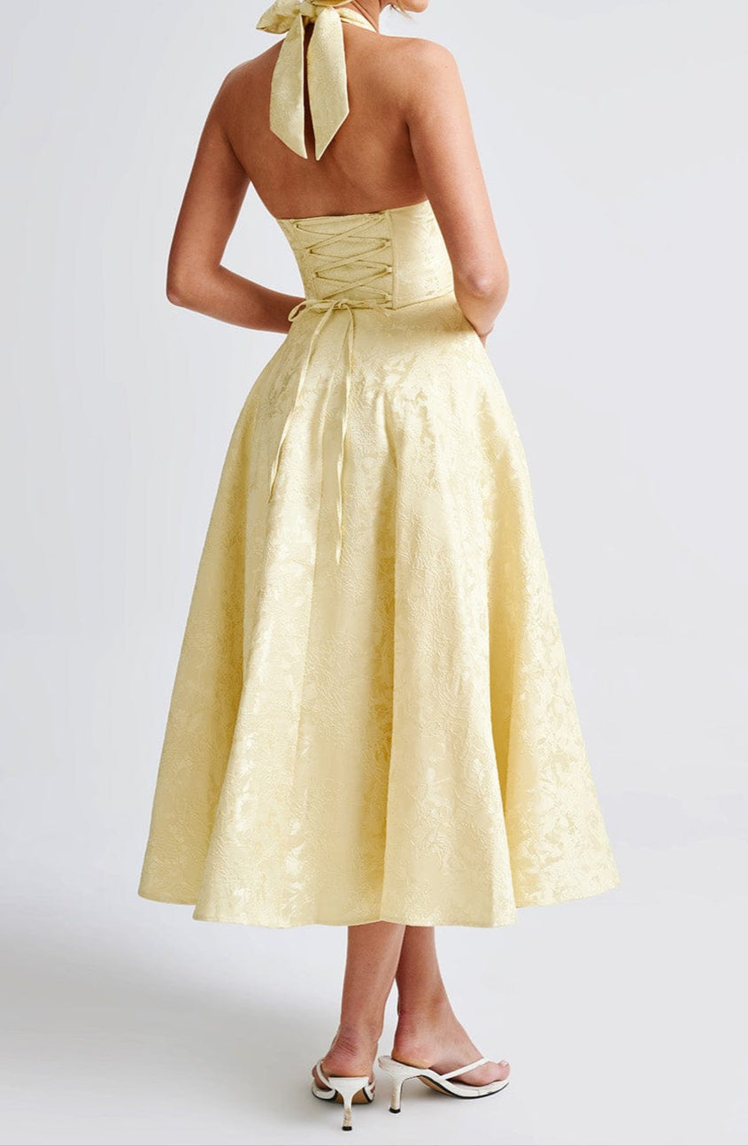 NOUVEAU RICHE Romantisches Zitrone Midikleid Mit Neckholder Und Tüllrock