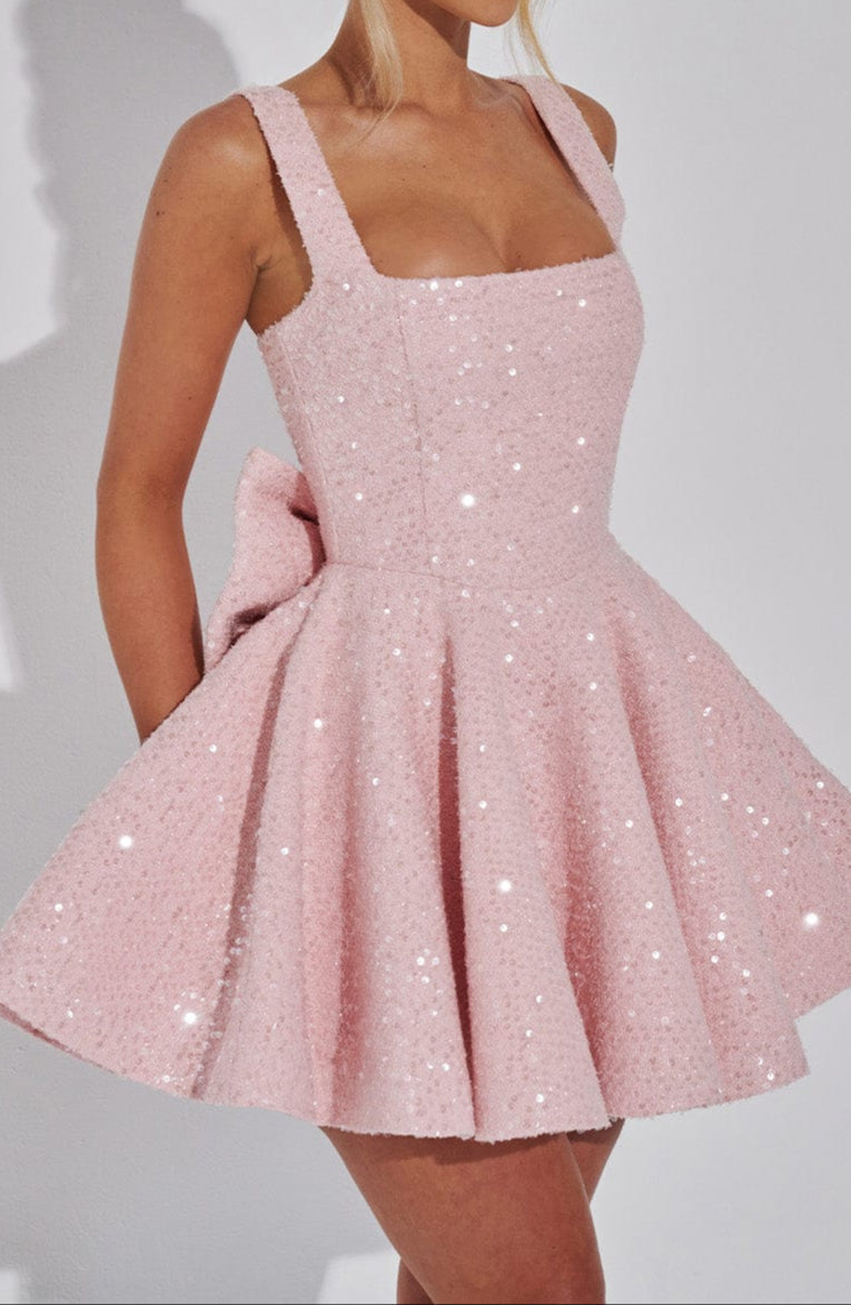 NOUVEAU RICHE Minikleid Pailletten Tweed Tellerrock Quadratisch Ausschnitt