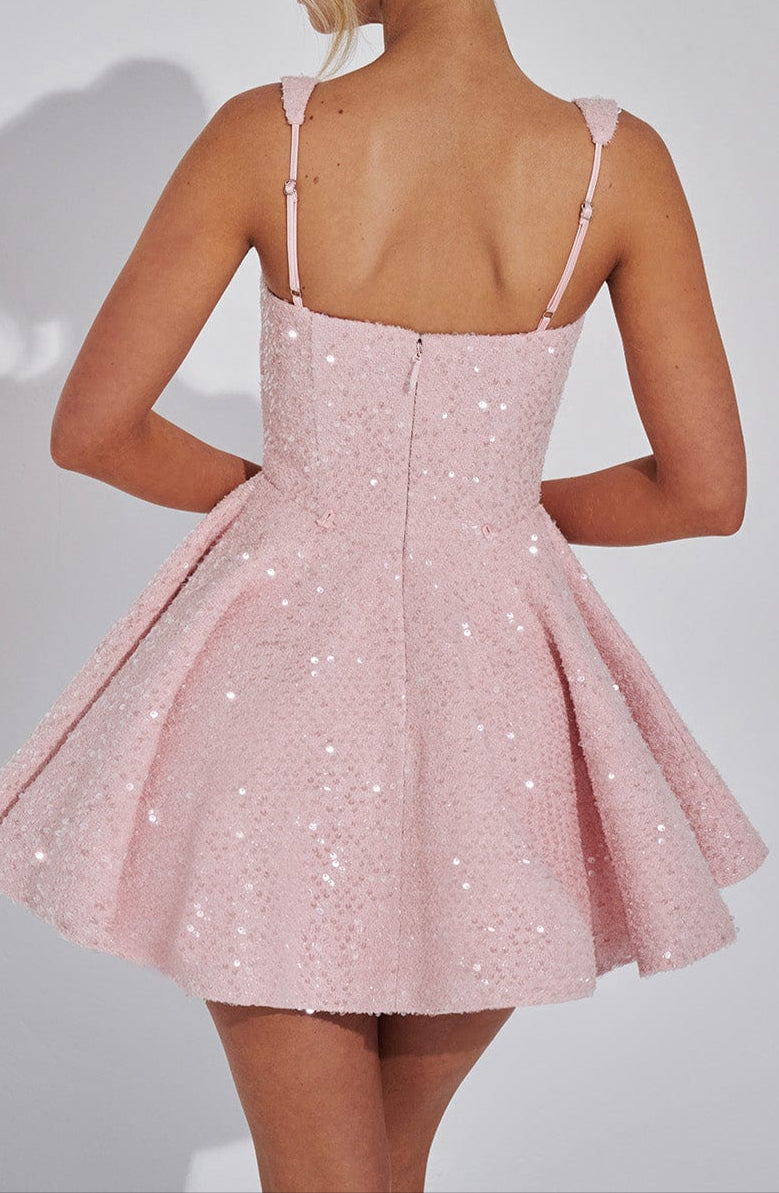 NOUVEAU RICHE Minikleid Pailletten Tweed Tellerrock Quadratisch Ausschnitt