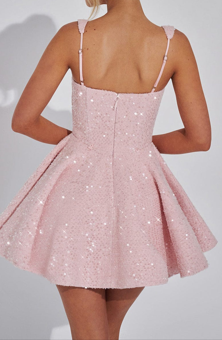 NOUVEAU RICHE Minikleid Pailletten Tweed Tellerrock Quadratisch Ausschnitt