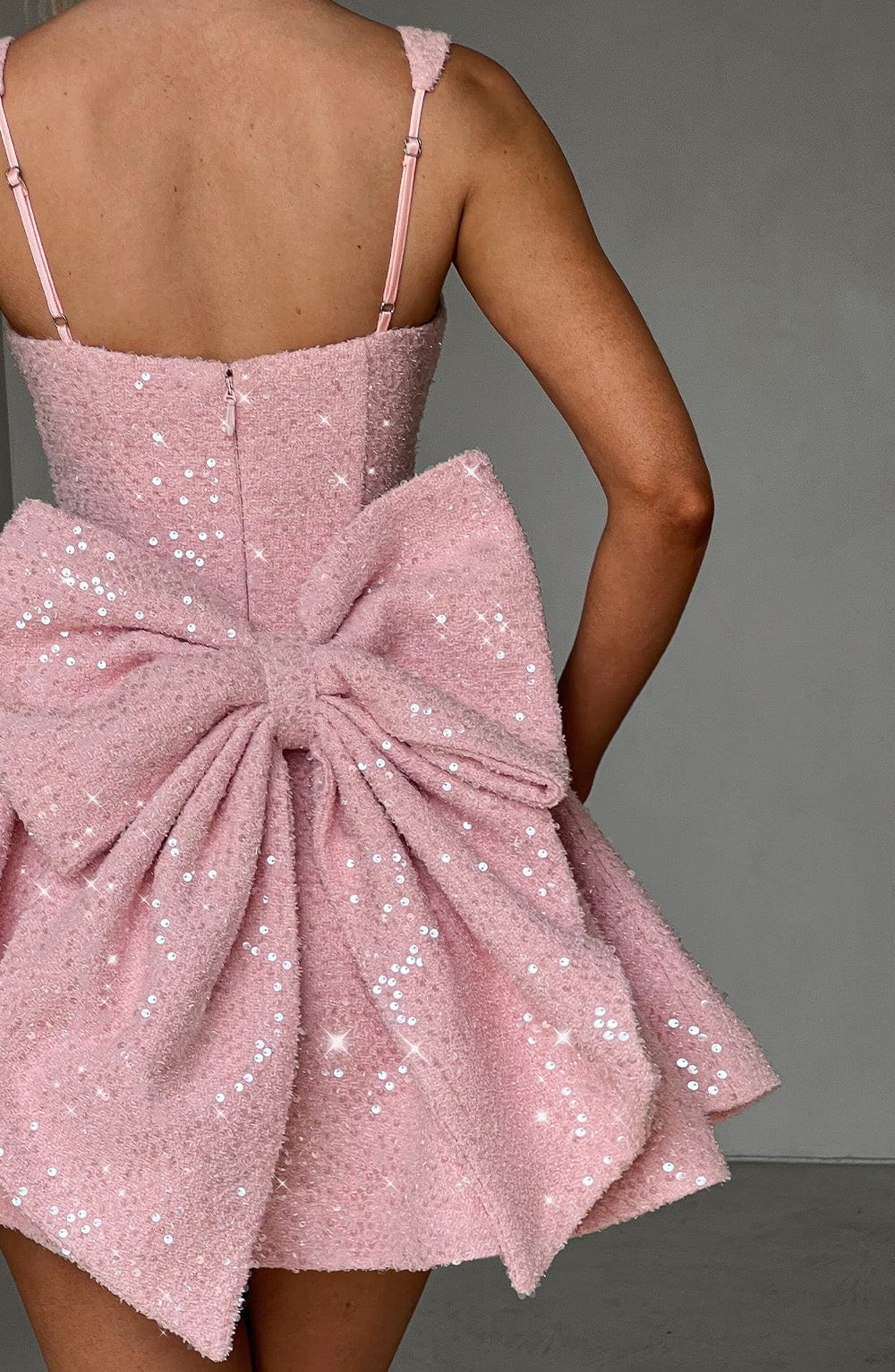 NOUVEAU RICHE Minikleid Pailletten Tweed Tellerrock Quadratisch Ausschnitt