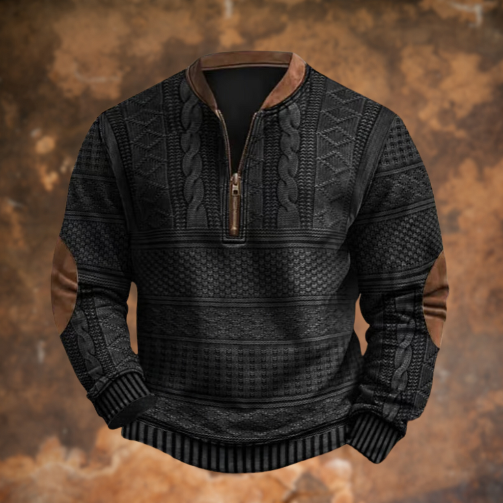 NOUVEAU RICHE Mane | Pullover Herren | Praktischer Kurzer Reißverschluss & Warme Passform Schwarz