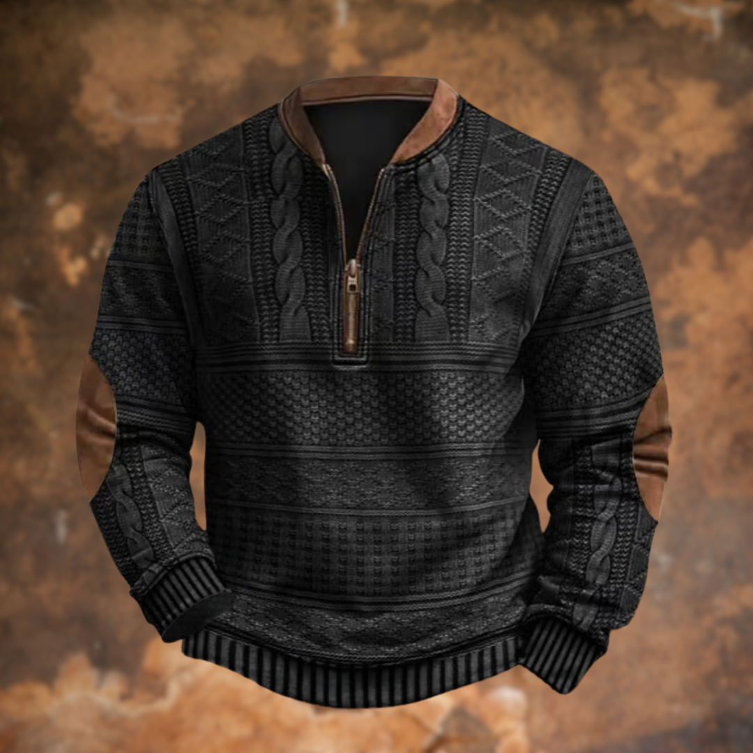NOUVEAU RICHE Mane | Pullover Herren | Praktischer Kurzer Reißverschluss & Warme Passform Schwarz