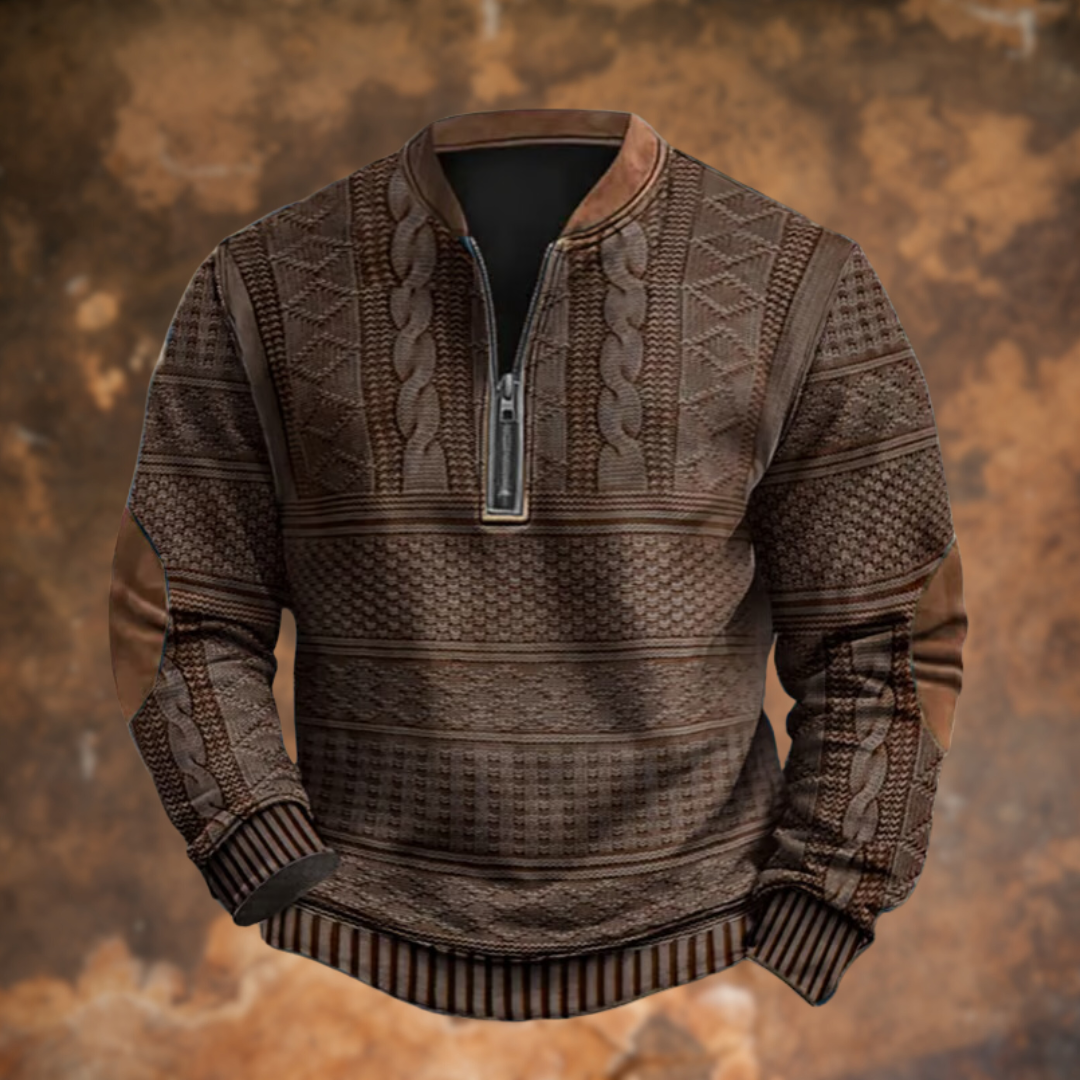 NOUVEAU RICHE Mane | Pullover Herren | Praktischer Kurzer Reißverschluss & Warme Passform Braun