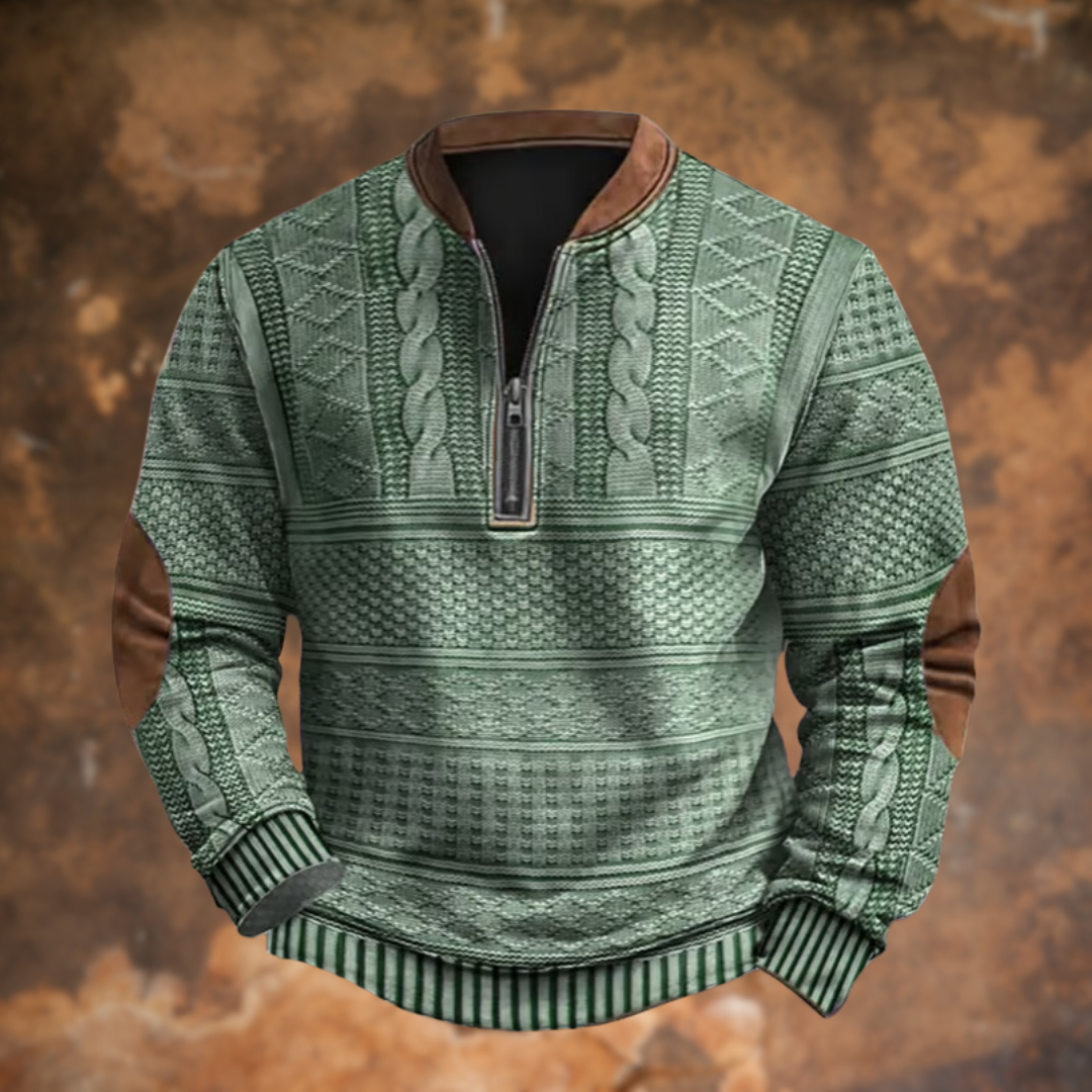NOUVEAU RICHE Mane | Pullover Herren | Praktischer Kurzer Reißverschluss & Warme Passform Grün