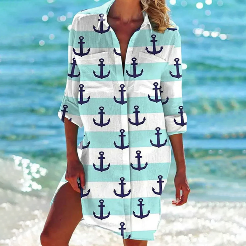 NOUVEAU RICHE Damen Sommer Shirt Luftig Bequemer Schnitt Leuchtende Farben Mintgrüner Anker