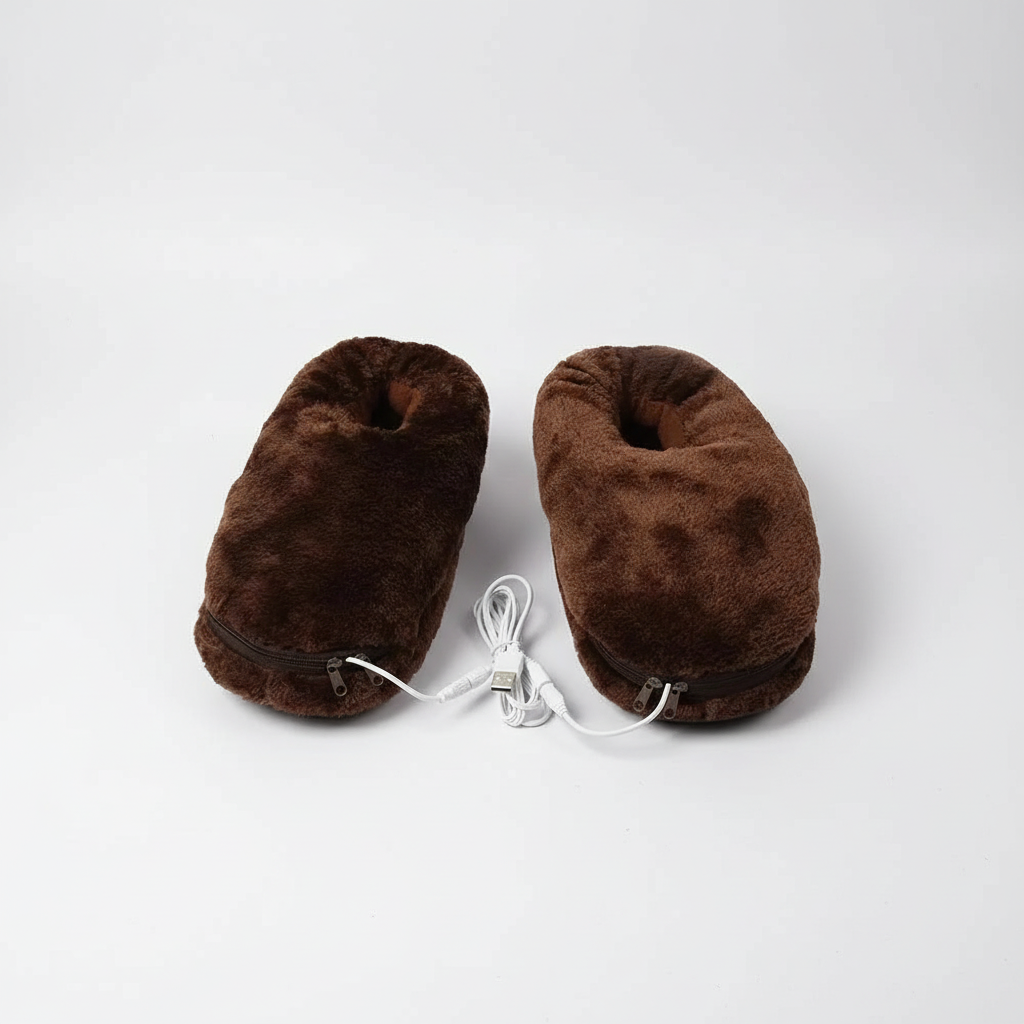 NOUVEAU RICHE USB beheizte Hausschuhe – Elektrische Wärmepantoffeln mit weichem Plüschfutter, Unisex, 3 Farben, Gr. 35–46 Braun