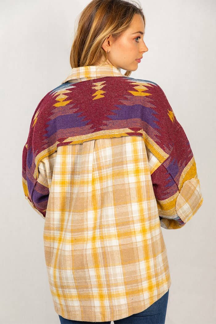 NOUVEAU RICHE Übergröße Karierte Patchwork Revers Taschenjacke Damen