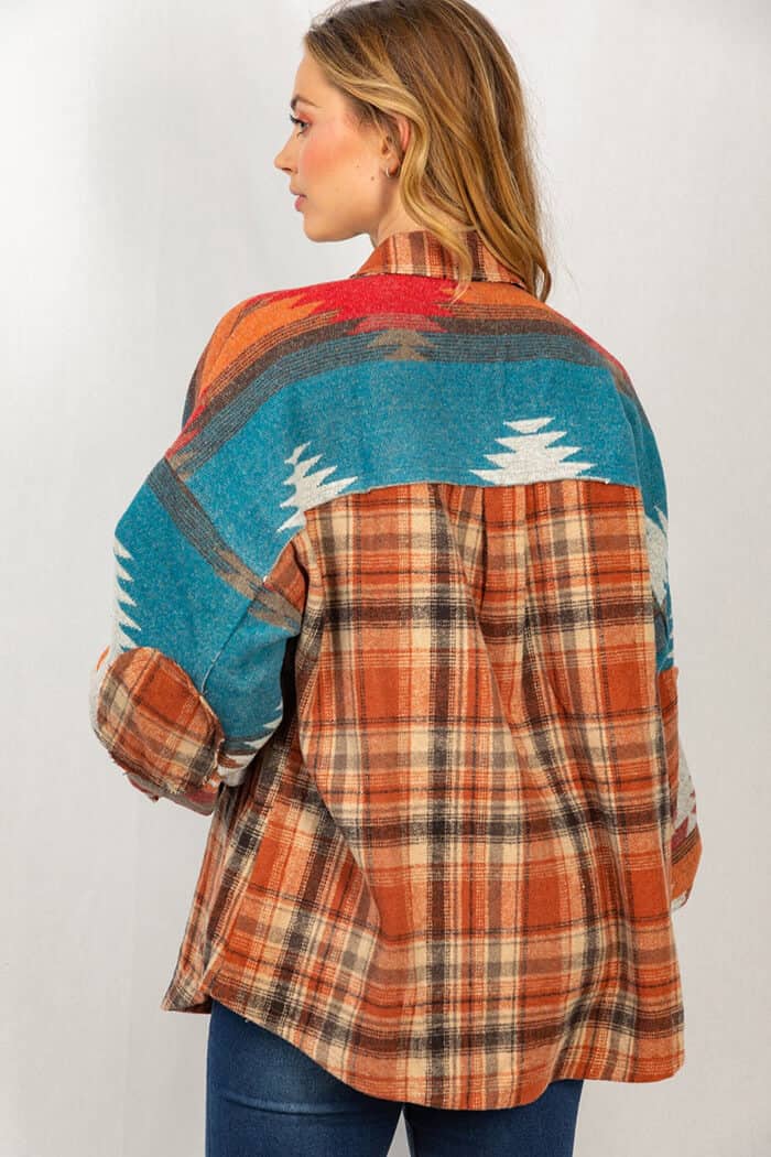 NOUVEAU RICHE Übergröße Karierte Patchwork Revers Taschenjacke Damen