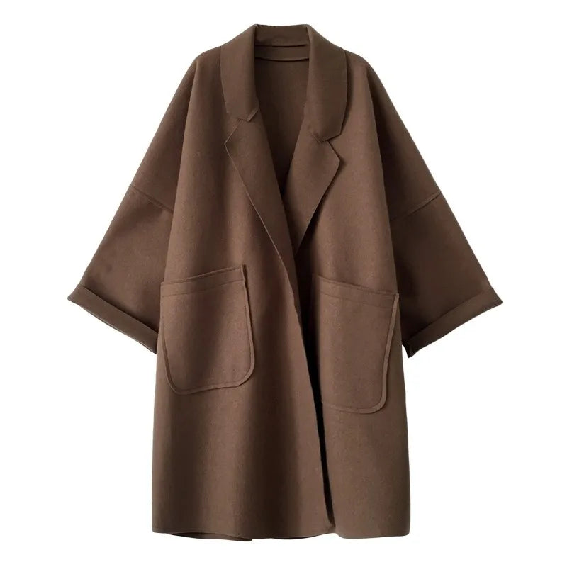NOUVEAU RICHE Übergroßer Trenchcoat Wollmischung Eleganter Look Für Damen Kaffee
