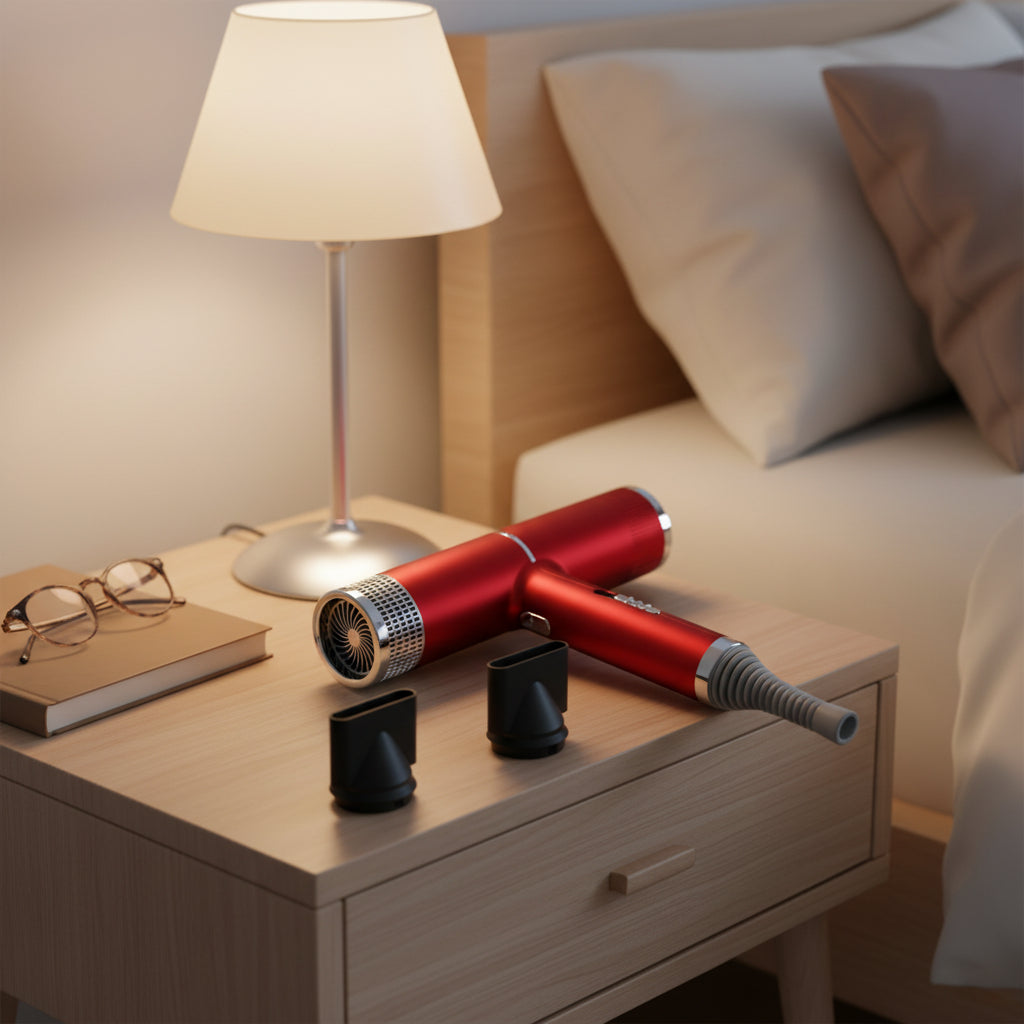 NOUVEAU RICHE Leichter Föhn 1100W – Kompakter Ionen-Haartrockner mit 3 Geschwindigkeiten, unter 450 g, Schwarz, Rot oder Farbverlauf Rot