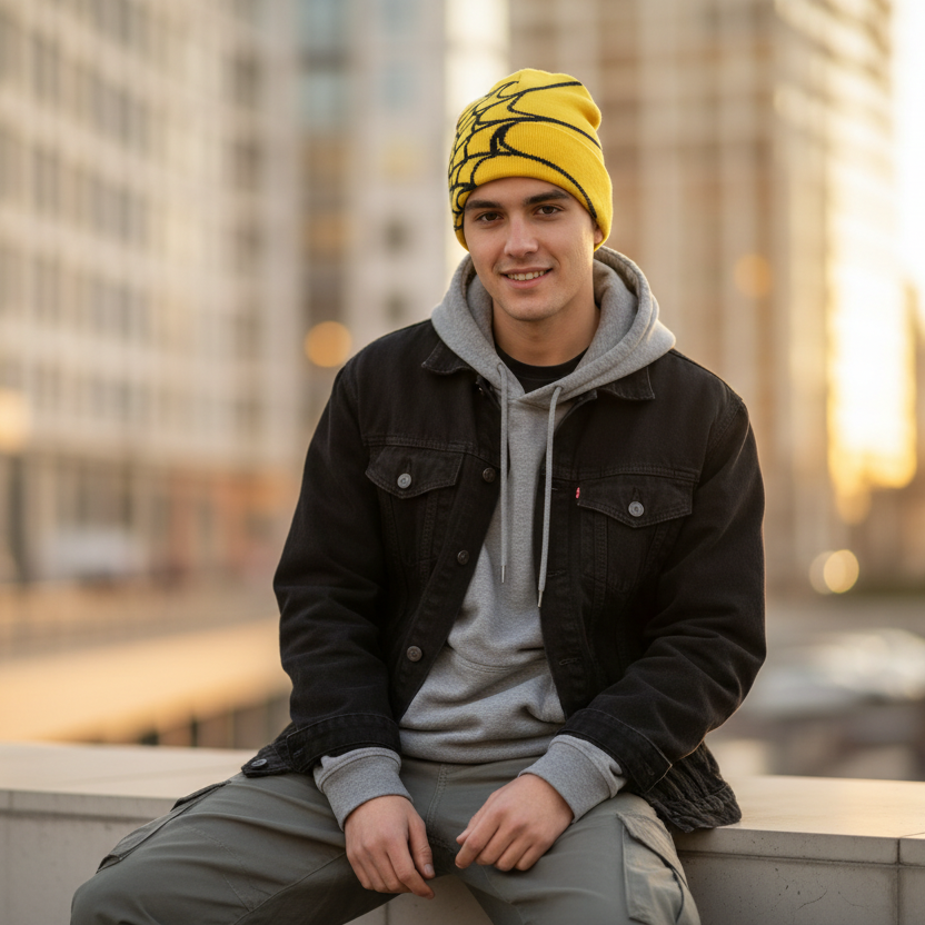 Unisex-Strickmütze Mit Spinnennetz-Print, Warme Outdoor-Pullovermütze