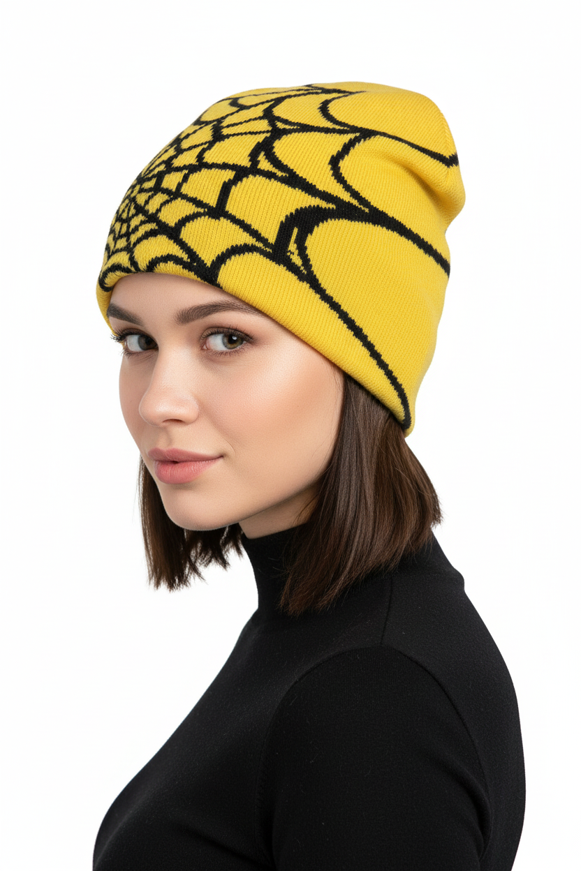 Unisex-Strickmütze Mit Spinnennetz-Print, Warme Outdoor-Pullovermütze
