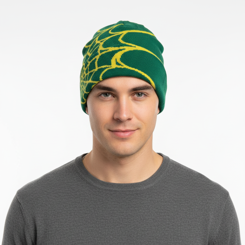 Unisex-Strickmütze Mit Spinnennetz-Print, Warme Outdoor-Pullovermütze