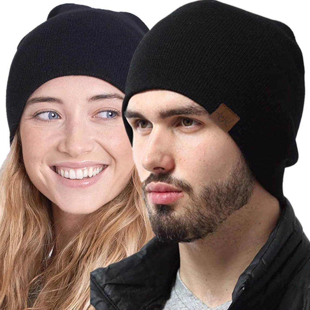 Unisex URGENTMAN Labal Wintermützen, einfarbige Strickmützen für Damen und Herren, Beanie-Mütze für Outdoor-Aktivitäten, mit Fellfutter, warme Sportmützen 1