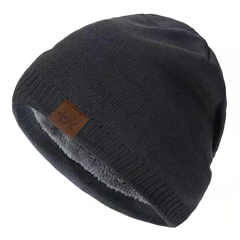 Unisex URGENTMAN Labal Wintermützen, einfarbige Strickmützen für Damen und Herren, Beanie-Mütze für Outdoor-Aktivitäten, mit Fellfutter, warme Sportmützen 10