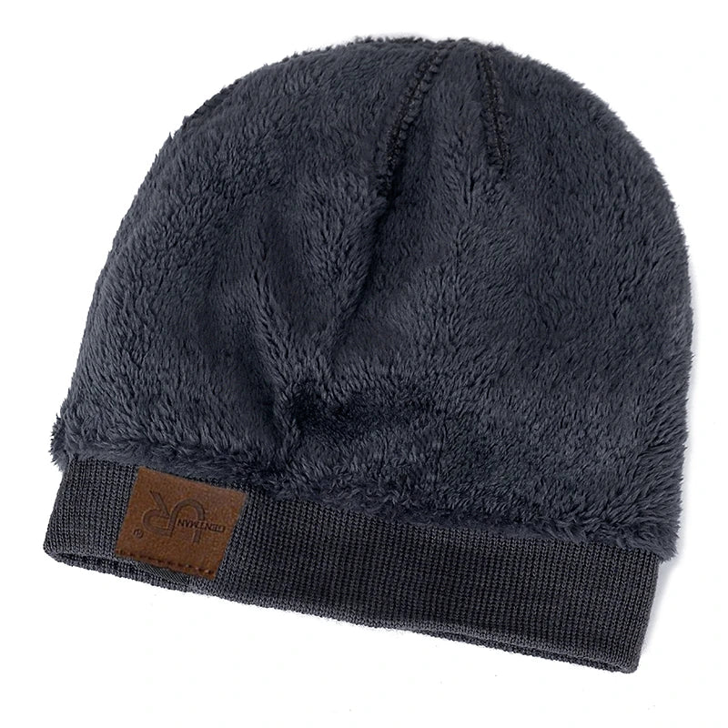 Unisex URGENTMAN Labal Wintermützen, einfarbige Strickmützen für Damen und Herren, Beanie-Mütze für Outdoor-Aktivitäten, mit Fellfutter, warme Sportmützen 3