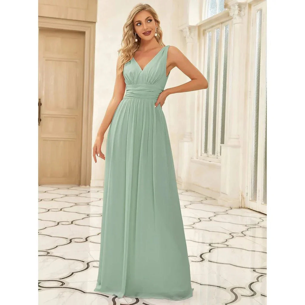 NOUVEAU RICHE Damen Elegantes Ärmelloses Kleid Mit V-Ausschnitt Maxi Hell Grün