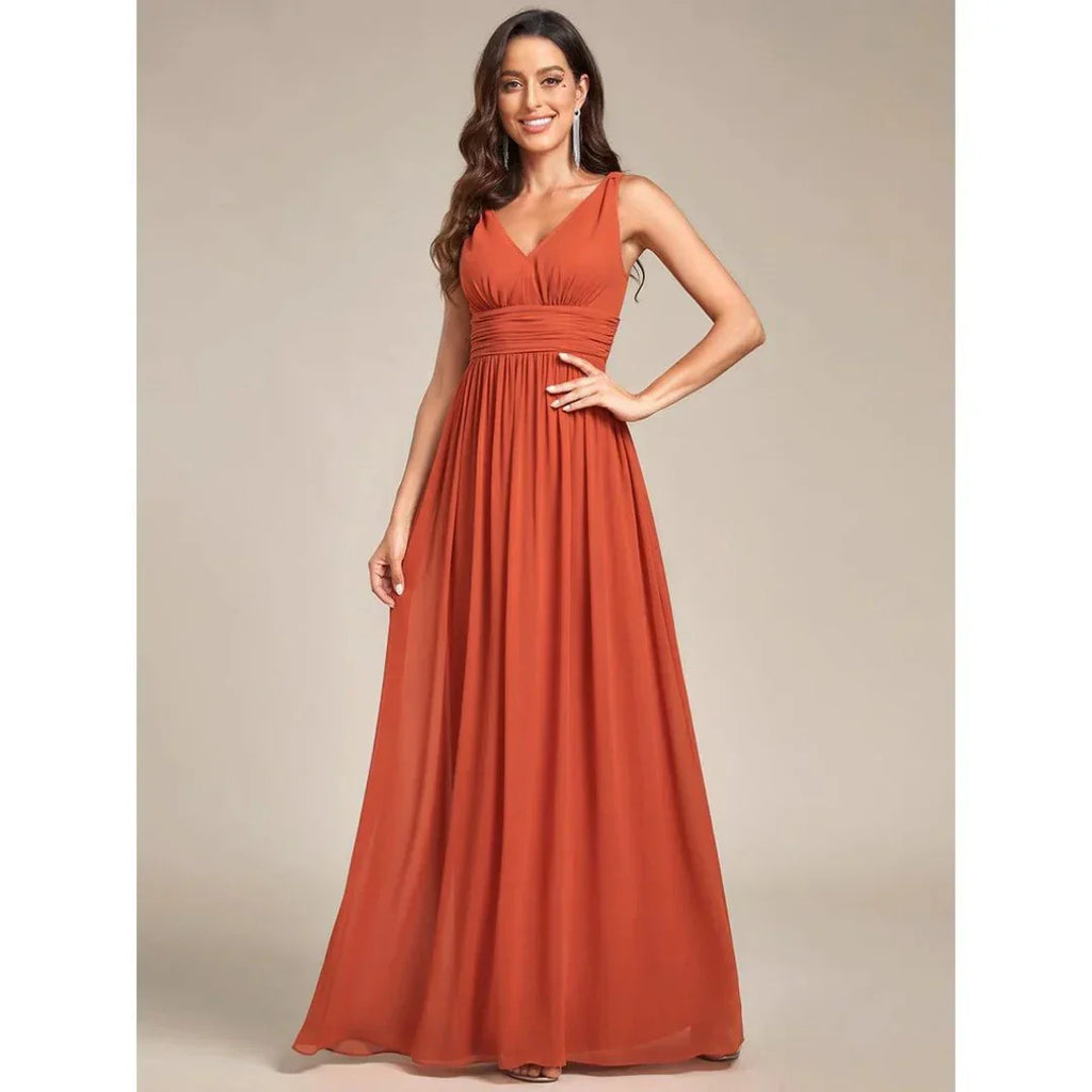 NOUVEAU RICHE Damen Elegantes Ärmelloses Kleid Mit V-Ausschnitt Maxi Orange