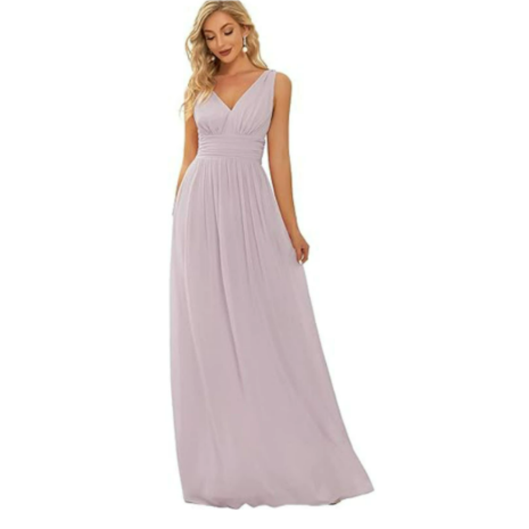 NOUVEAU RICHE Damen Elegantes Ärmelloses Kleid Mit V-Ausschnitt Maxi Rosa 2