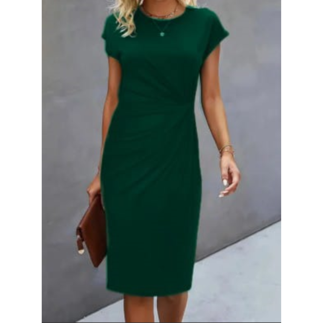 NOUVEAU RICHE Damen Kurzärmliges Formelles Kleid Abendkleid Für Midi Dunkelgrün